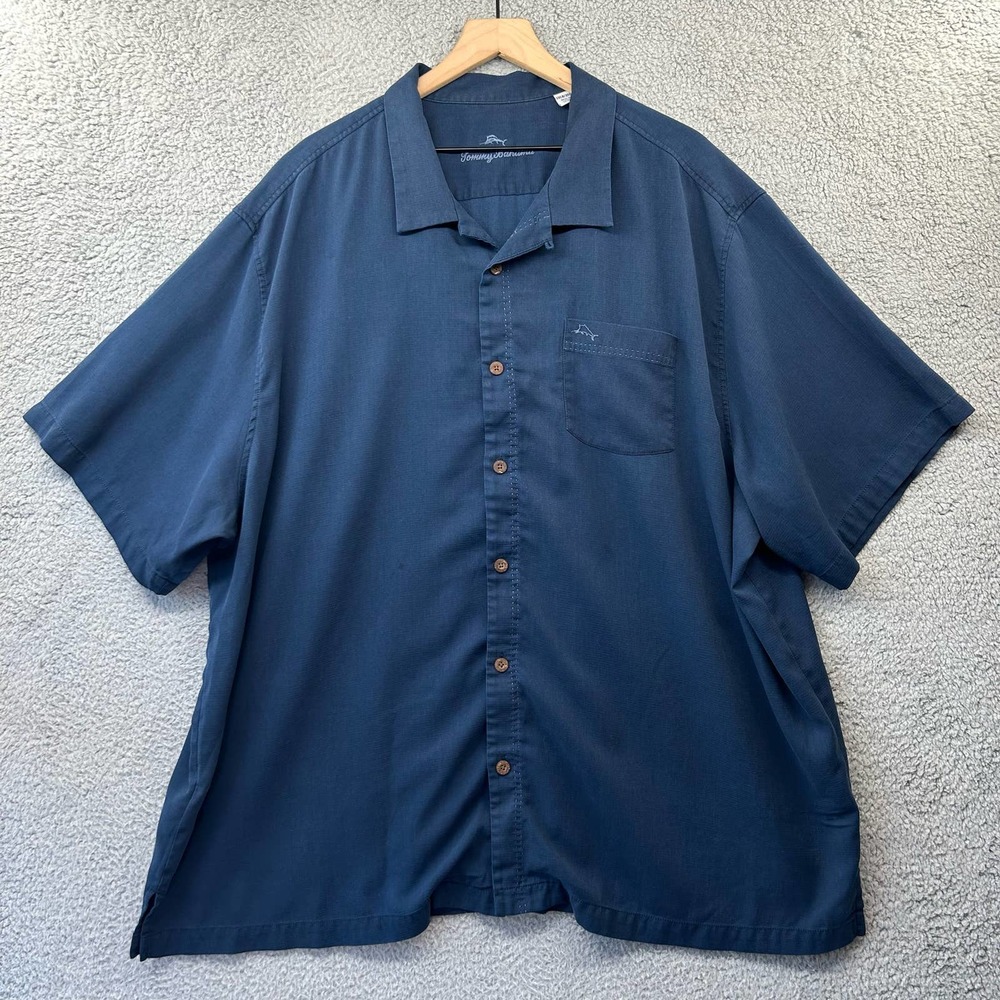 TOMMY BAHAMA Men's Islandzone Silk Blend Camp Shirt 3XL XXXL Navy Blue Casual